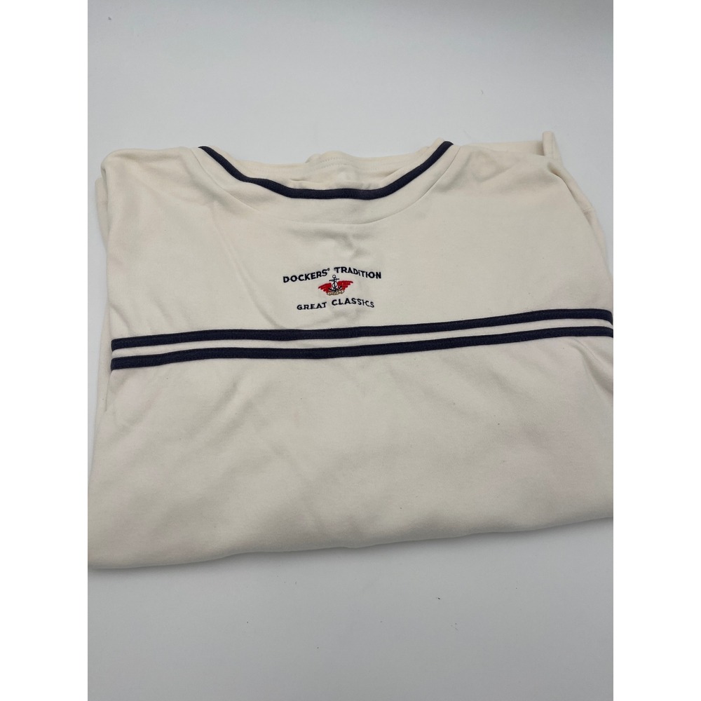 Dockers Tradition Great Classics Mens Long Sleeve Shirt Cream Navy Stripe L
